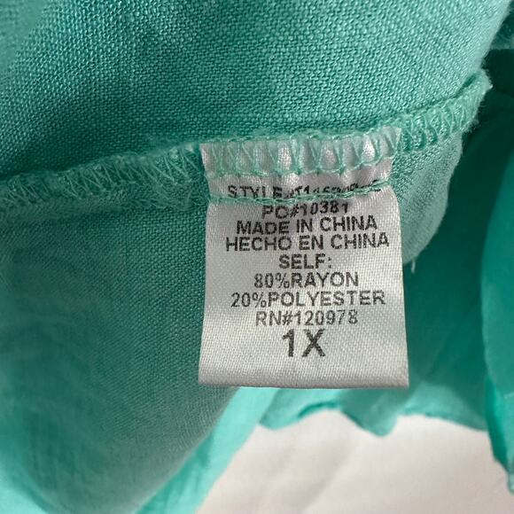 Entro Blue Ruffle Button Front Top Women's Plus Size 1X‎ Blouse Casual - Picture 5 of 8